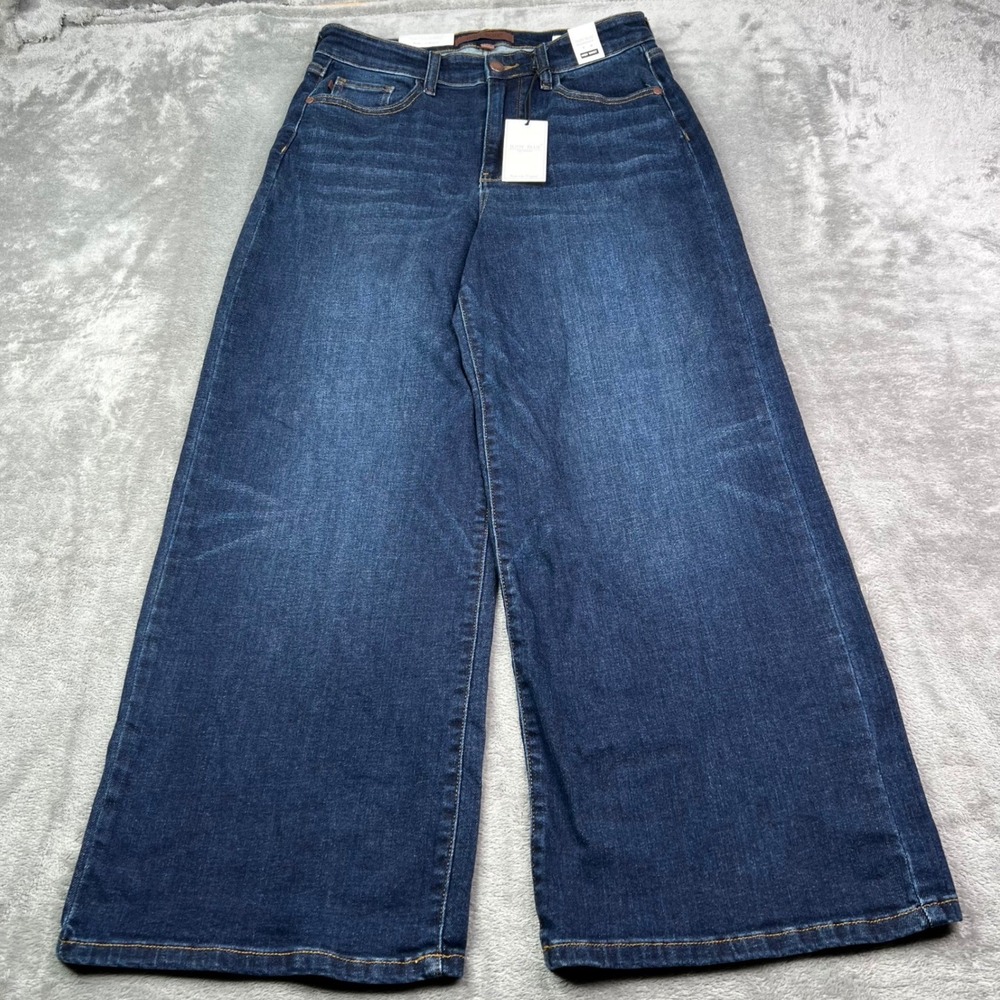 Judy Blue High Waist Ankle Wide Jeans Womens 7/28 Dark Blue Stretch Denim